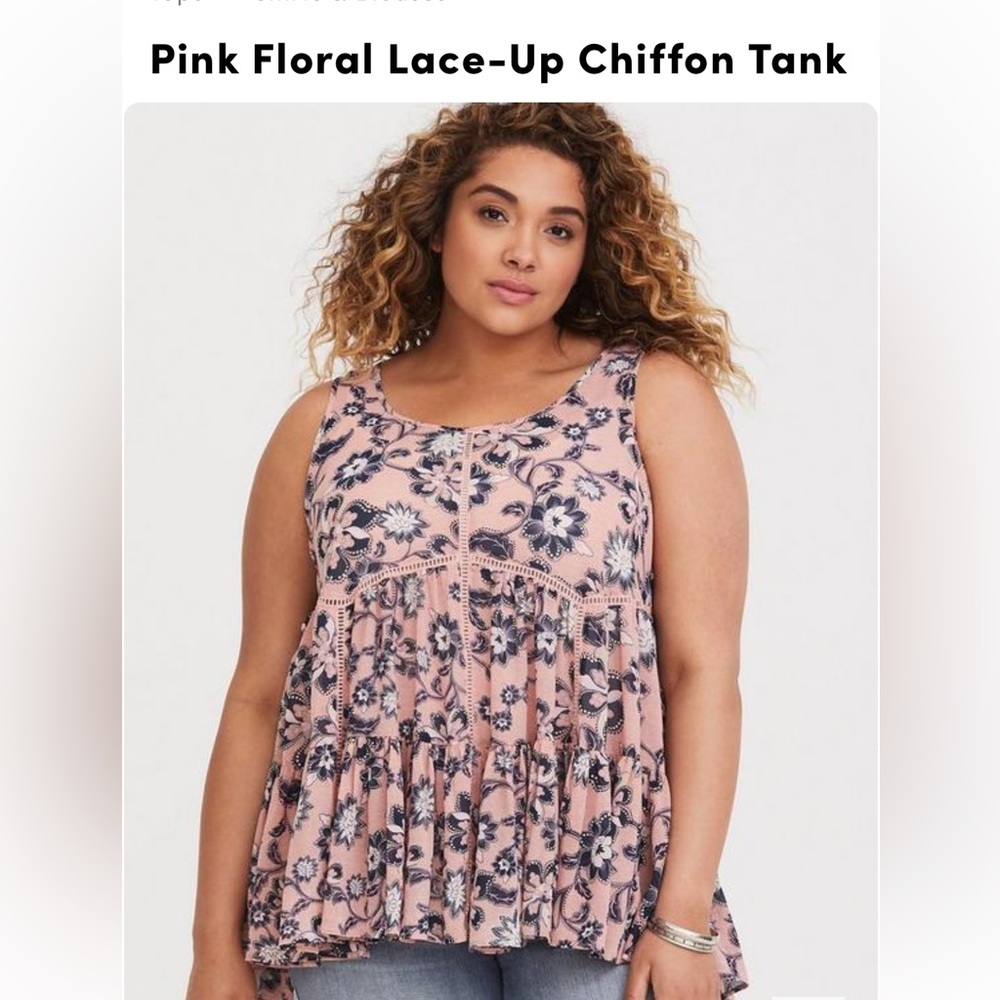 Torrid pink floral lace up tank top 1 14/16 18/20